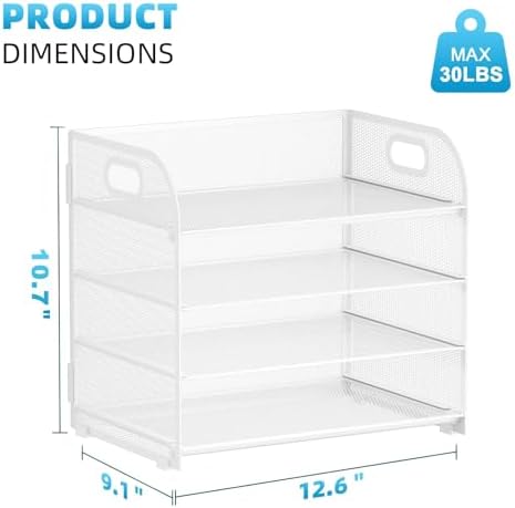 Marbrasse 2 Pack 4 Tier Paper Organizer Letter Tray - Mesh Desk File Organizer with Handle, Paper Sorter Organizer for Letter/A4 Office File Folder Holder (White, 12.6" x 9.1" x 10.7") - Image 3