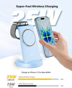 3 in 1 Fast Charging Station for iPhone, 25W Wireless Magnetic Phone Charger for iPhone 17 16e 16 15 14 13 12 Serise, Watch Charger Stand, Wireless Charging Station for AirPods 4 3 Pro, Blue - Image 3