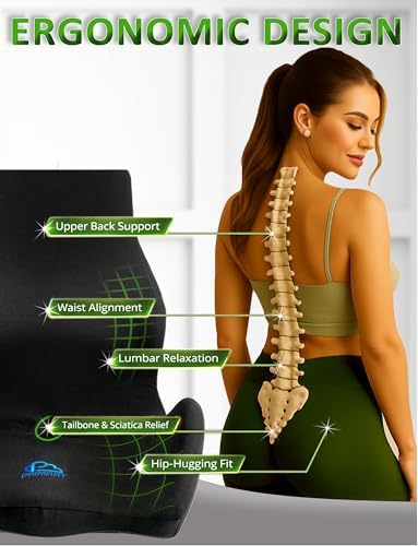 Ergonomic Memory Foam Seat Cushion for Office Chair, Car Seat, Dining, Gaming Chair & Wheelchair, Full Back & Lumbar Support Pillow One Piece, Back Pain Relief, Coccyx, Tailbone & Sciatica Pain Relief - Image 4