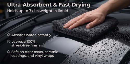 Premium Edgeless Microfiber Cleaning Cloths - 550GSM Short Pile, Lint-Free Coral Fleece 80/20 Blend, Scratch-Free Rags for Auto Detailing - 16x16 in, 6 Pack - Image 3