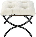 15" Faux Fur Upholstered Folding Foot Rest Stool with Metal Frame Beige by WELL-STRONG