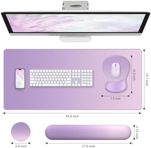 4-in-1 Large Gaming Mouse Pad, Keyboard Wrist Rest Pad & Wrist Support Mousepad Set, Extended Desk Pad Waterproof Desk Mat for Home Office Decor Study Game 35.4×15.7 Inches I Purple Pink Lavender - Image 4