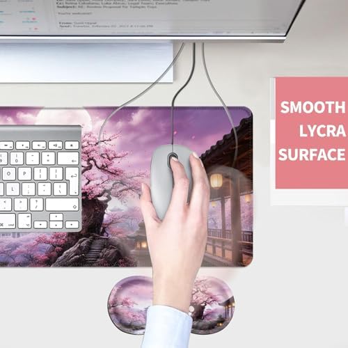 Mouse Pad,Large Desk Mat Set, 4in1 XL Mousepad + Keyboard Wrist Rest+Mouse Wrist Rest+Coaster with Ergonomic Desk Pad for Home Office Table Computer Cover -Cherry Blossom Tree - Image 4