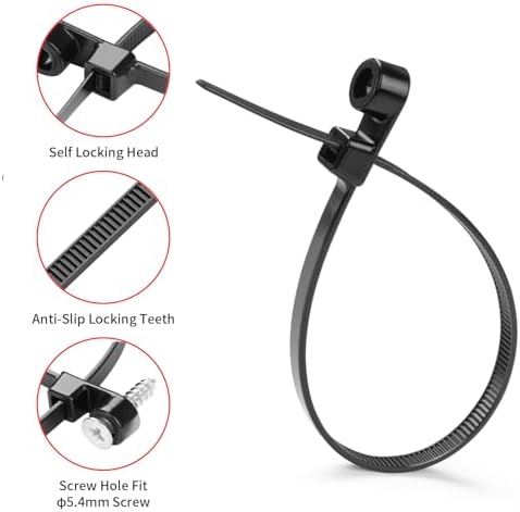600 PCS 14 inch Black Zip Ties with Screw Hole 70lbs Mountable head Cable Ties Straps Multipurpose Heavy Duty Nylon Cable Zip Ties with Screw Mounting Hole - Image 4