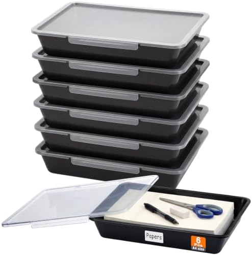 Tinlade 6 Pcs Classroom Paper Storage Bins with Lids, 13x10, Black by Tinlade