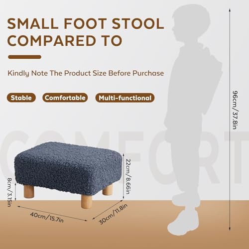 Small Foot Stool Ottoman, Sherpa Footstool Ottoman Foot Rest for Couch, Rectangle Footstools and Ottomans Small for Living Room, Entryway and Bedroom (Navy Blue) - Image 2