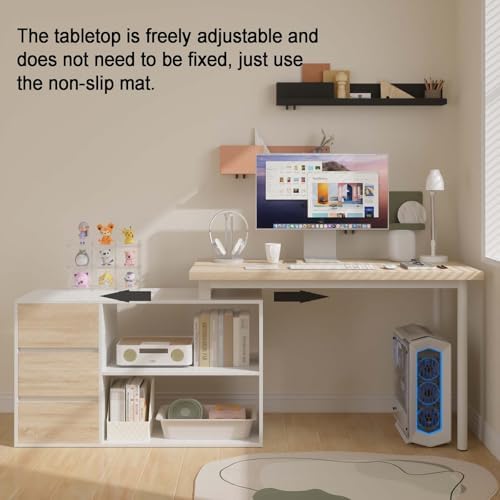 Bobve L Shaped Computer Desk, 47 Inch Home Office Desk with File Drawers & Storage Shelves, Small Corner Computer Desk for Small Space (White + Walnut) - Image 4