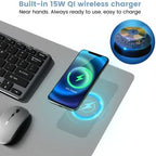Desk Mat Wireless Charging Mouse Pad Large 32x16 Journey Desk Pad Mat with Wireless Charger Waterproof Grey Leather Computer Mat with Phone Charger Mousepad Non-Slip for Keyboard and Mouse - Image 4