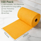 Reusable Microfiber Cleaning Cloth Roll - 100 Pack, 12"x12" Washable Tear-Away Paper Towels, Lint-Free & Streak-Free Rags for Kitchen, Glass, Cars, Electronics, Workshop and Garage(Tangerine Yellow) - Image 2