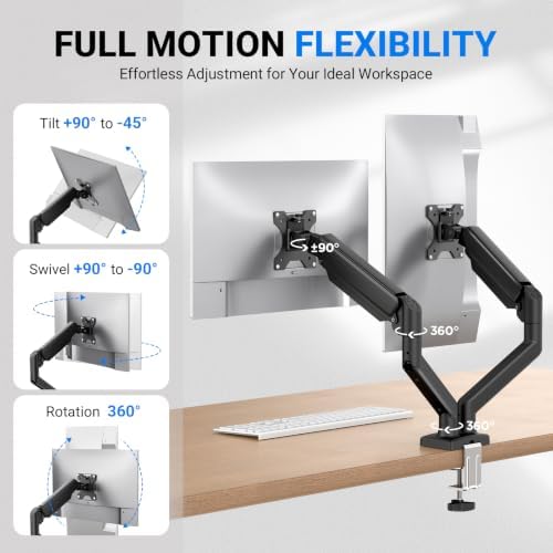GRIFEMA Gas Spring Monitor Mount for 13-32″, Dual Monitor Arm, Easy Install - Image 3