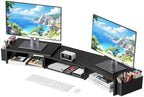 AUPSEN Dual Monitor Stand Riser with 2 Pen Holders, Desk Organizer, Black by AUPSEN