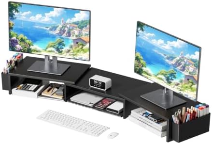 AUPSEN Dual Monitor Stand Riser with 2 Pen Holders, Desk Organizer, Black by AUPSEN