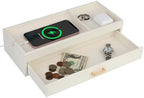HofferRuffer Valet Jewelry Tray Organizer with Drawer, Faux Leather Storage Catchall Box Phone Charging Station Tray with Dresser Nightstand Desktop Drawer Organizer (White) by HofferRuffer