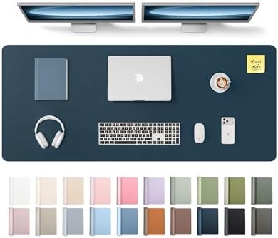 YSAGi Leather Desk Pad Protector, Office Desk Mat, Large Mouse Pad, Non-Slip PU Leather Desk Blotter, Laptop Desk Pad, Waterproof Desk Writing Pad for Office and Home (Dark Blue,55" x 17.2") by YSAGi
