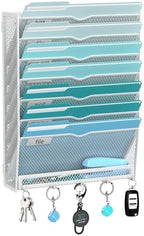8-Tier Wall File Organizer and Mail Organizer with 5 Hooks, White by JMHUD