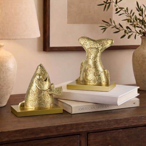 Fish Bookends for Shelves, Decorative Resin Fish Book Ends with Hand-Painted Finish, Heavy Duty Non-Slip Bookends for Bookshelves, Desk Decor for Home Office (Gold) - Image 6
