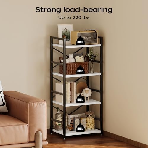 Homeiju 4 Tier Small White Metal Bookcase for CD/Movie/Book, Book Shelf Organization and Storage for Living Room, Kid's Room, and Home Furniture - 1018WH - Image 5