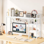 Snughome Desk Shelf, 44.9" Desktop Organizer Shelf, Desk Hutch for Computer Monitor, 4 Tier Desk Display Rack with Pegboard Hooks Set, Wood Desktop Bookshelf for Home Office Dorm - Image 2