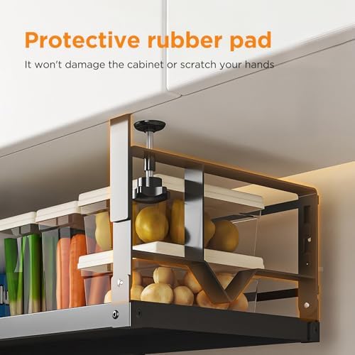 WELTOKE Under Shelf Storage Basket Organizer, Expandable Under Cabinet Shelf,Heavy Duty Metal Cabinet Hanging Shelf For Kitchen Cupboard Cabinet Pantry Laundry Desk Bookshelf Garage, Black(1 Pack) - Image 5