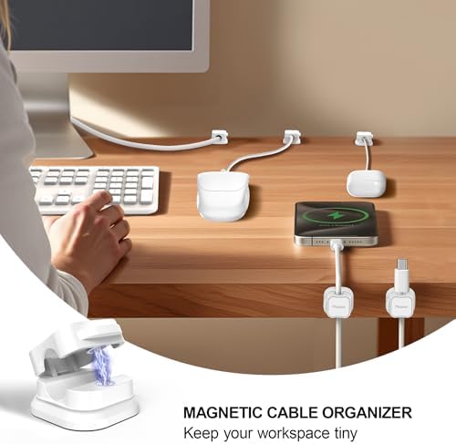 36 Pack Magnetic Cable Clip Organizer Cord Holder, Picozon Adhesive Cable Management, Wire Phone USB Charger Cable Holder, Keeper Organizer for Office Home Desktop Table - White - Image 2