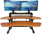 Rocelco 46" Height Adjustable Corner Standing Desk Converter with Dual Monitor Stand Bundle - Sit Stand Up Computer Workstation Riser - Extra Large Keyboard Tray - Teak Wood Grain (R CADRT-46-DMS) - Image 2