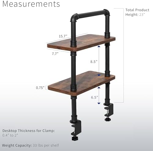VIVO Vintage Brown Clamp-on 16" Industrial Pipe Desk Shelf, DESK-SHELF16-2N - Image 3