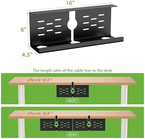 KEEGH 16 in Under Desk Cable Management Tray, Metal Cord Organizer, 2 Pack - Image 5