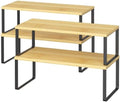 NEX Kitchen Cabinet and Counter Shelf Organizer, Stackable & Expandable, Set of 4, Black and Natural - 7.7 x 15.6 x 6.2'' by NEX