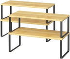 NEX Kitchen Cabinet and Counter Shelf Organizer, Stackable & Expandable, Set of 4, Black and Natural - 7.7 x 15.6 x 6.2'' by NEX