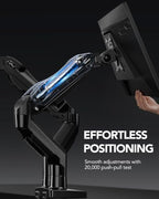 HUANUO FlowLift™ Dual Monitor Stand, Fully Adjustable Gaming Monitor Desk Mount for 13–30″ Computer Screens, Full Motion VESA 75x75/100x100 with C-Clamp & Grommet Base, Each Arm Holds 4.4 to 19.8 lbs - Image 4
