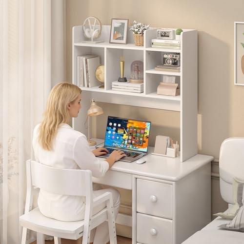 Desk Hutch with 6 Shelves, Desktop Organizer Shelf for Office Dorm, White - Image 4