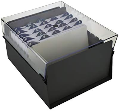 Acrimet 5 X 8 Card File Holder Organizer Box Metal Base Heavy Duty (AZ Index Cards and Divider Included) (Black Color with Clear Crystal Plastic Lid Cover) - Image 3