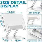 Acrylic Adjustable Book Stand, Reading Stand with Lift Design, High-Density Alloy Desktop Document Holder for Document Recipe, Cookbook, Music Book (Silver) - Image 2