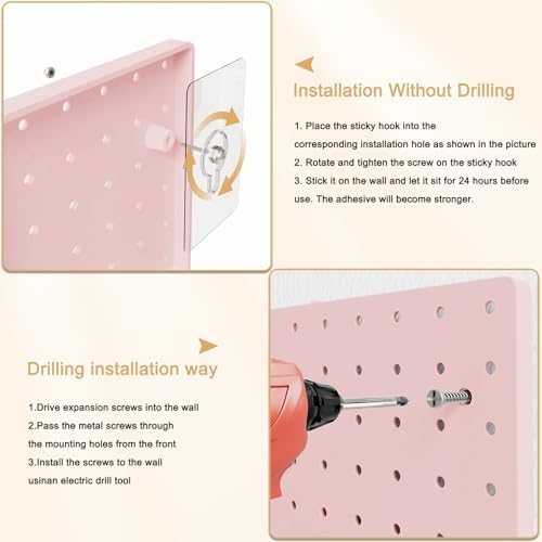 FZK Modular Plastic Pegboard Wall Organizer Kit, Pink, 12x12, 4 Panels - Image 6