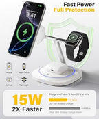 3 in 1 Magnetic Wireless Charger for Apple -Fast Charging Station Compatible with MagSafe for iPhone17-12, Apple Watch&AirPods, Phone and Watch Charger Stand for Desktop Bedside Office (Elegant White) - Image 3