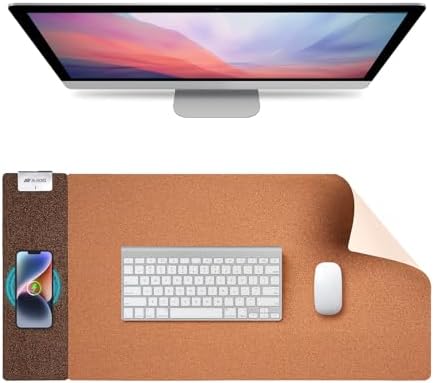 15W Wireless Charging Desk Mat, Cork Mouse Pad 31.5x15 by Hi-HONX