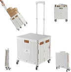 White Rolling Cart for Teachers – Collapsible Cart with Wheels, Foldable Utility and Grocery Cart, Office, Travel, Tool Box, and Move Luggage by TARAVELA