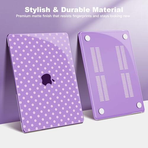 Teryeefi for MacBook Air 13 inch Case M5 M4 M3 M2 (2022-2026 Release) Model A3449 A3240 A3113 A268, Plastic Hard Shell & Keyboard Cover & Screen Film for MacBook Air 13.6 inch Case - Purple Polka Dots - Image 4