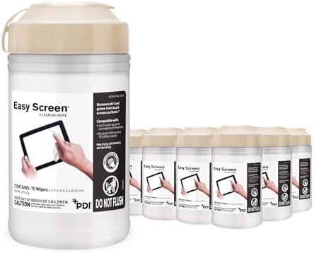 Easy Screen Cleaning Wipes, Canister – Streak-Free, Anti-Smudge Wipes for Electronics, TVs, Laptops, Tablets, Smartphones – 70 Large 6" x 9" Wipes Each, 12 Canisters per Case by PDI