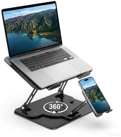 Laptop Stand for Desk,Laptop Riser with Phone Holder& 360° Rotating Base by Electmagic
