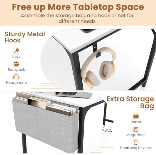 Giantex 60 Inch Computer Desk with Charging Station, Home Office Writing Desk with Storage Bag & Headphone Hook, Large Gaming Table PC Workstation, Modern Simple Laptop Desk for Bedroom, Study - Image 6