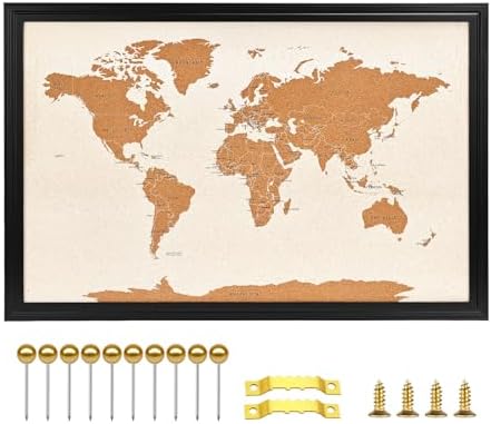 Wooden Frame Cork Board Map of World, 20" X 30" Bulletin Boards for Walls with 10 Pins, Travel Tracker Map for Office, School and Home (WD-MAP,5075,D) by YCCYYCCY