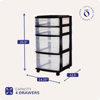 HOMZ Drawer Tower, 4-Tier Storage Cart with Removable Wheels, Black Frame - Image 3