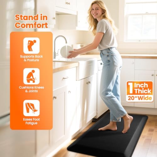 1-Inch Thick Anti-Fatigue Mat for Kitchen and Standing Desk, 20"x32", Black - Image 5
