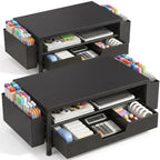 ECOLOVI Desk Organizer and Accessories, 2-Tier Computer Monitor Stand Rise with Storage Drawer & 2 Pen Holders, Laptop & Printer Stand for Desktop, Workspace Organizers for Office Supplies (Black 2-Pack)) by ECOLOVI
