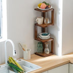 Corner Shelf Stand Desk Organizer,26.8" H Rubberwood Brown Rack for Small Spaces, Bedroom,Home Office,Kitchen,Bathroom (Walnut, 4 Tier) - Image 6