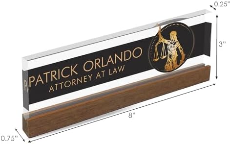 Artblox Personalized Office Desk Name Plate and Business Card Holder | Clear Acrylic Glass with Teak Wood Stand | Lawyer Design Customized with Your Name and Credentials Office Desk Decor - Image 2