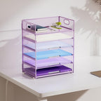 Marbrasse 2 Pack Desk Organizer with Handle, 6 Tier Paper Letter Tray, Mesh Desk File Organizer for Office, School and Home - Purple - Image 6