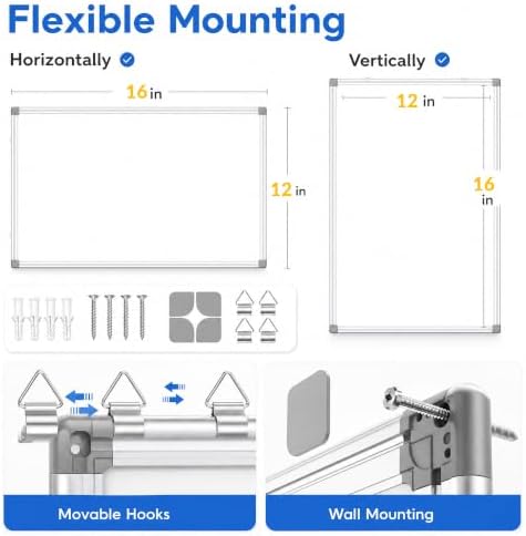 Magnetic Whiteboard for Wall, 16 x 12 Inch Small Dry Erase Board with Markers, Eraser, Magnets, Tray and Mounting Kit, Silver Frame for Home, Office and School - Image 2