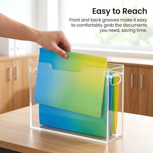 Acrylic File Folder Organizer, Clear Hanging Organizer Box for Letter Size, 5mm Thick Desktop File Holder with Handles, Slim Filing Storage Box for Desk Office Home - 1 Pack - Image 5